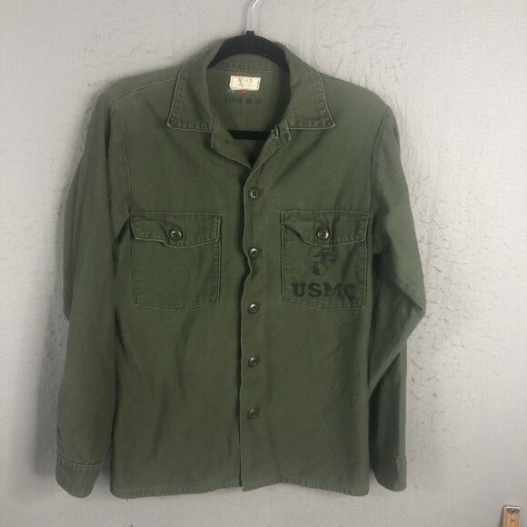 VTGMILITARY SHIRTUSMC STENCIL 14 1/2 x 33MENS 8405-781-8946 OG 107 SATEEN